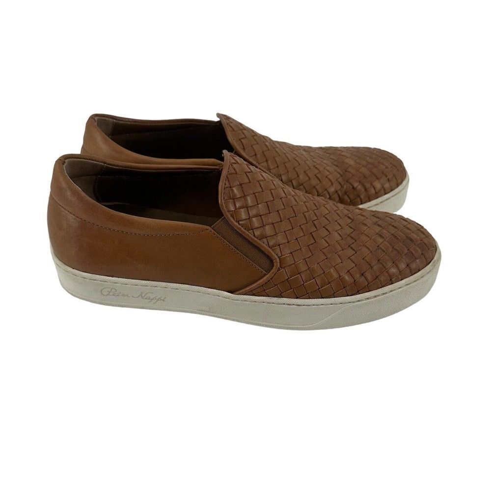 Peter Nappi Leather Sneakers Brown Basket Weave Leather Vibram Sole Size 38 US 8